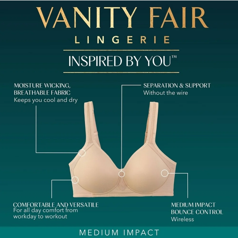 Vanity Fair Black Sport Medium Impact Wireless Bra Size 40D NWT - Picture 5 of 7